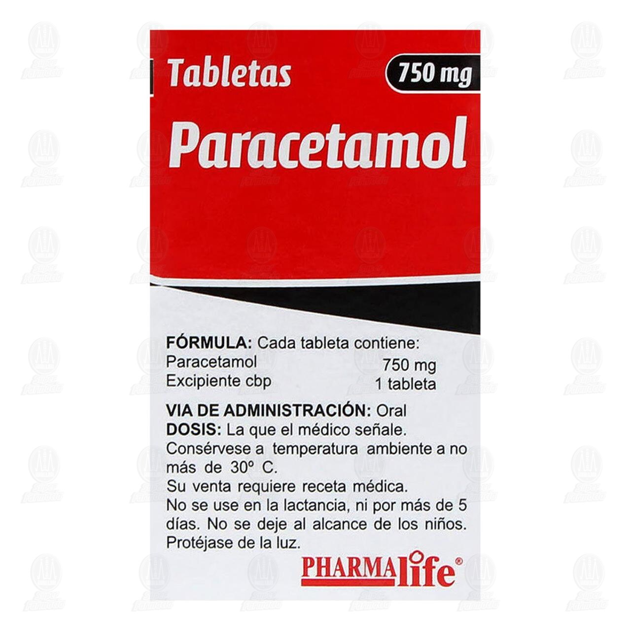 Paracetamol 750 mg, 10 Tabletas Pharmalife. image number 2