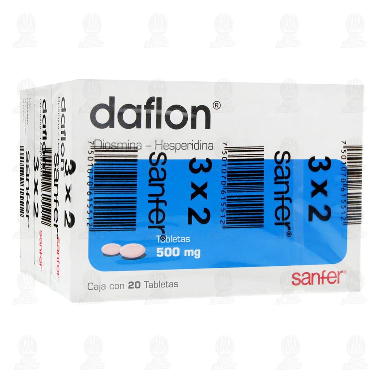 Pack Daflon 500 mg, 3 Cajas de 20 Tabletas c/u. image number 0