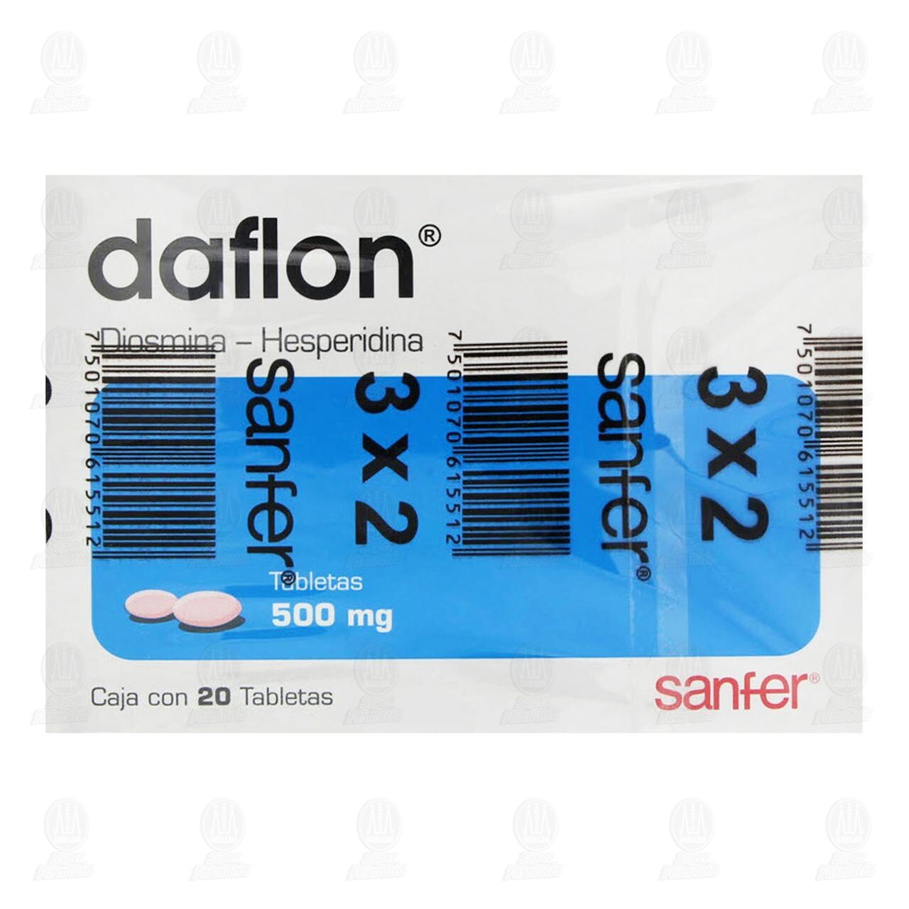 Pack Daflon 500 mg, 3 Cajas de 20 Tabletas c/u. image number 1