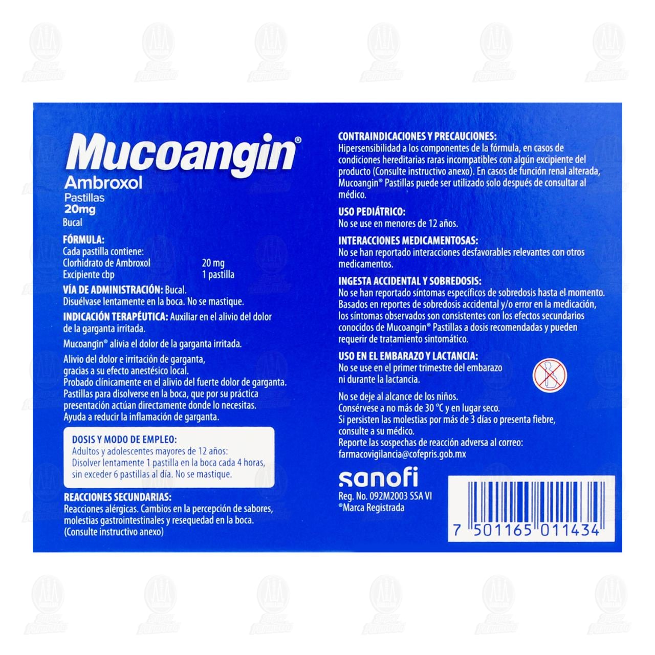 Mucoangin Alivio del Dolor de Garganta 20 mg Sabor Menta, 18 Pastillas. image number 2
