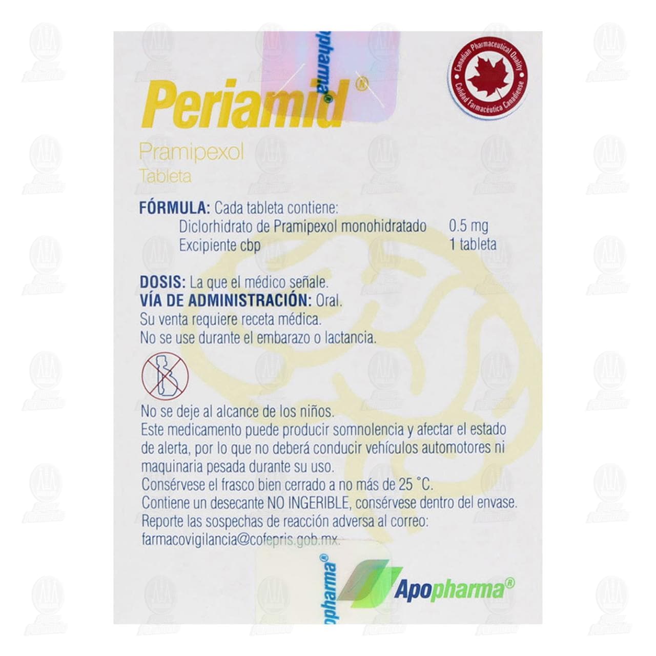 Periamid 0.5 mg, 30 Tabletas. image number 2