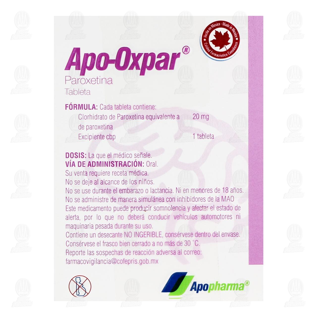 Apo-Oxpar 20 mg, 30 Tabletas. image number 2