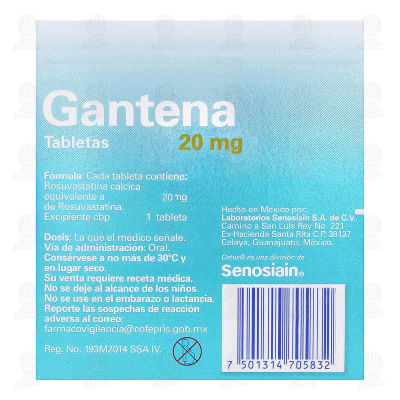 Gantena 20 mg, 30 Tabletas. image number 2