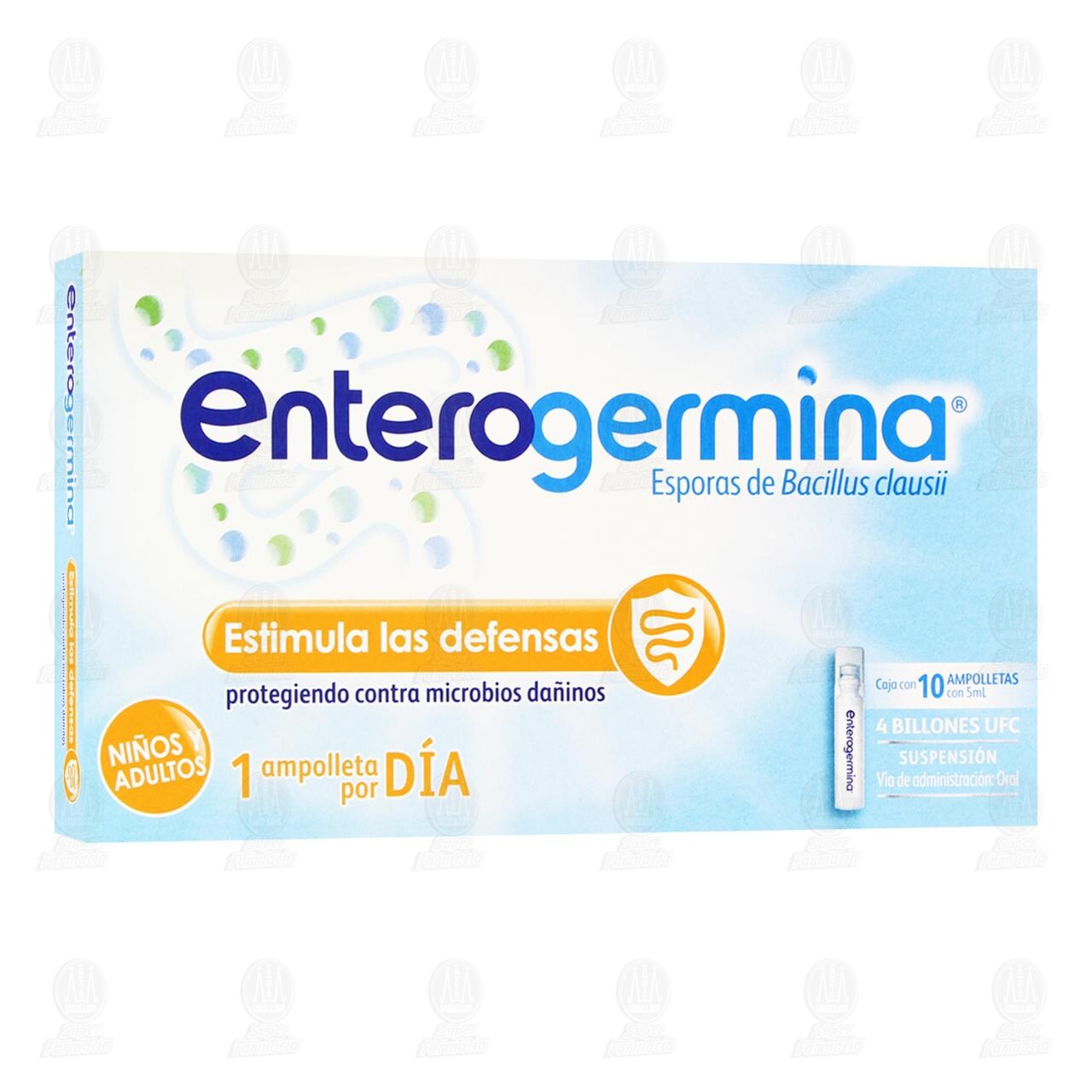 Enterogermina Probióticos Suspensión de Bacillus Clausii 4 Billones de UFC, 10 Ampolletas de 5ml c/u. image number 0