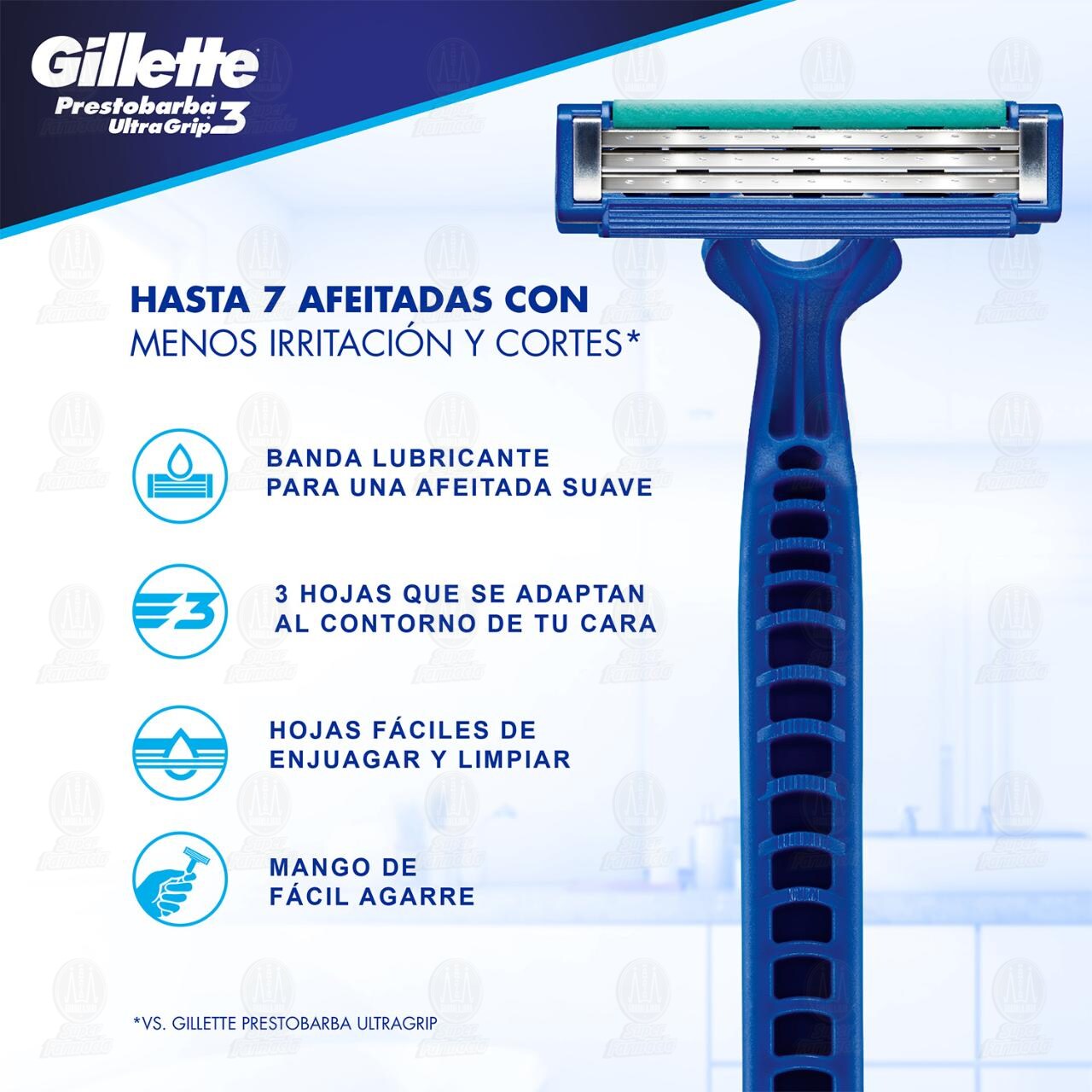 M&aacute;quinas para Afeitar Desechables Gillette Prestobarba Ultragrip3, 2 pzas. image number 2