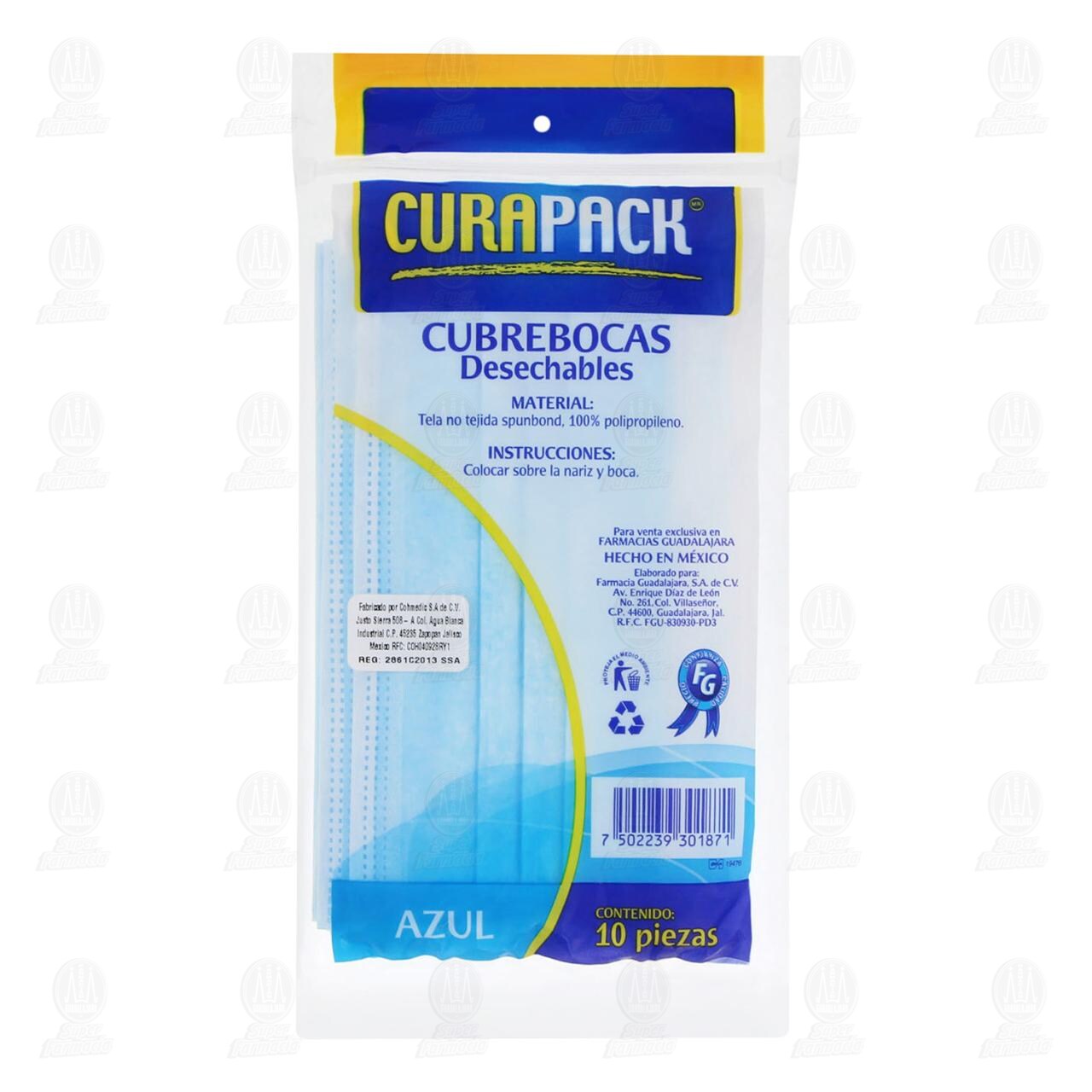 Cubrebocas Curapack Desechables Azul, 10 pzas. image number 1