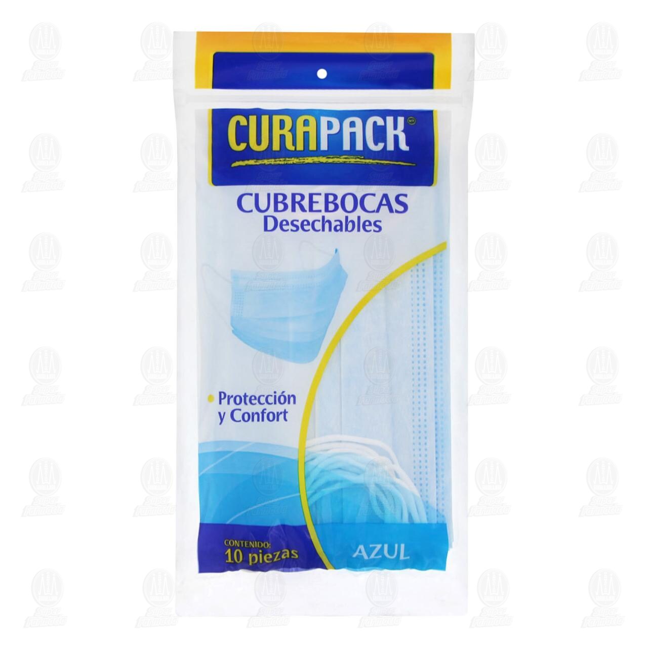Cubrebocas Curapack Desechables Azul, 10 pzas.