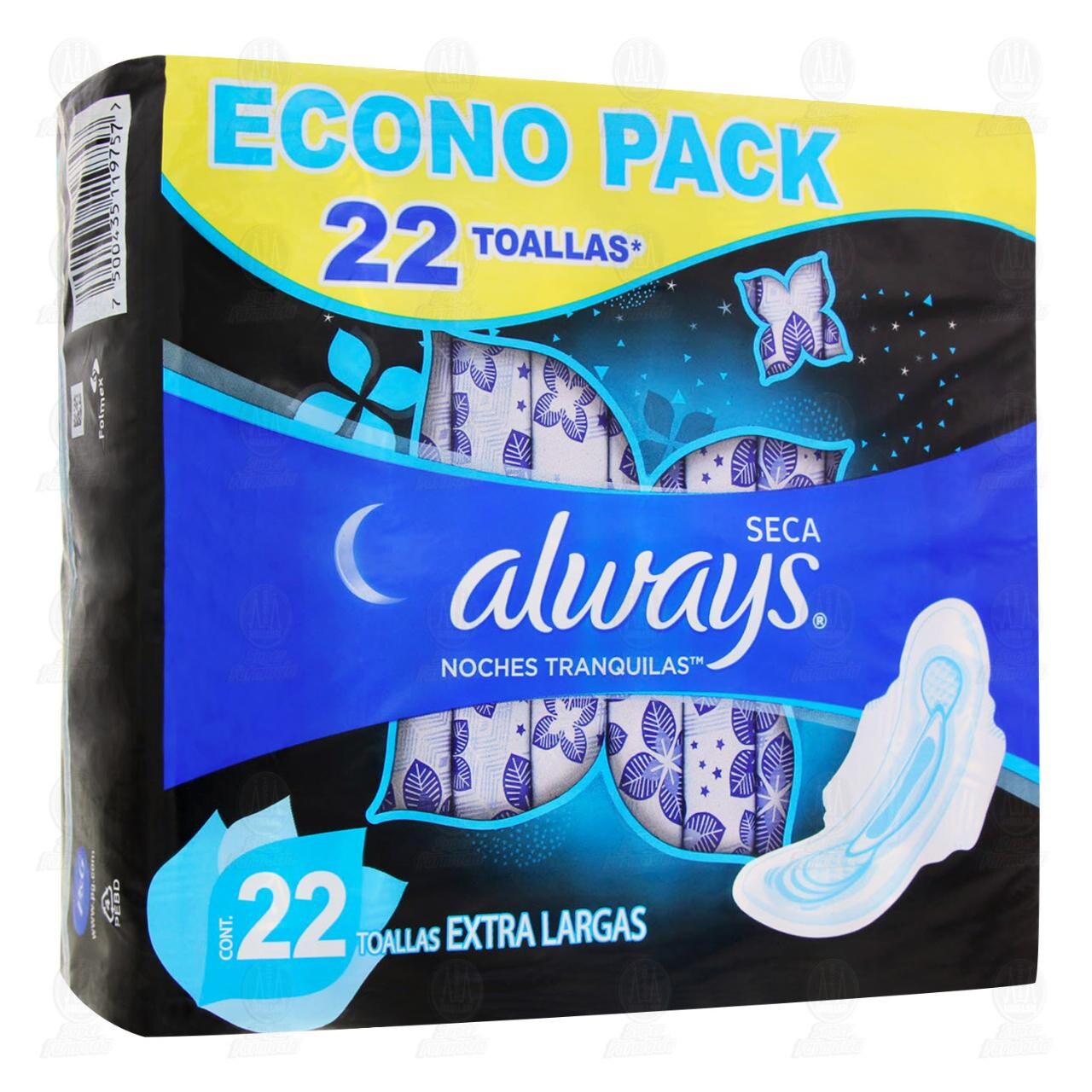 Toallas Femeninas Always Nocturna Seca Extra Largas, 22 pzas.