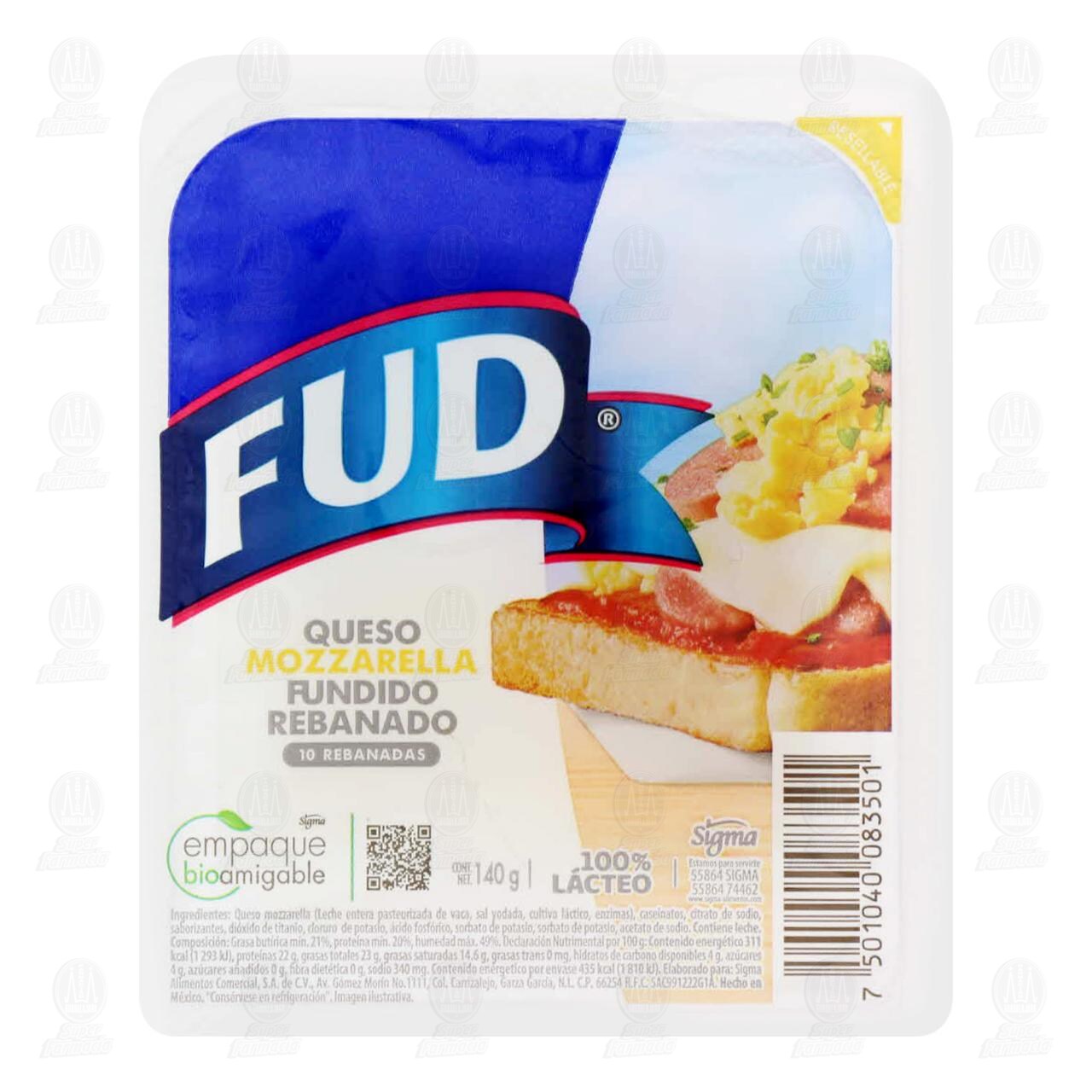 Queso Mozzarella Fud Fundido Rebanado, 140 gr. image number 0
