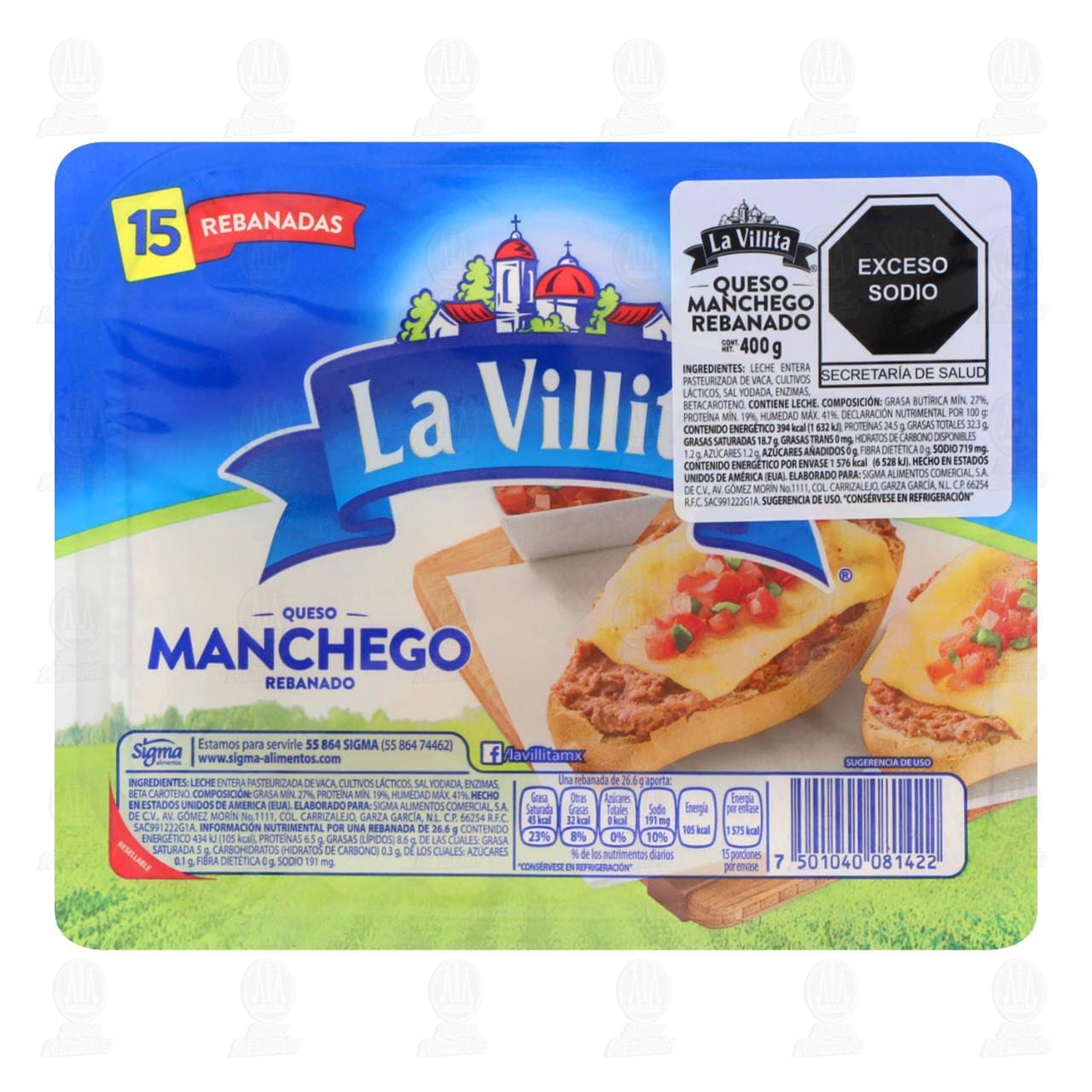 Queso La Villita Manchego  Rebanado, 400 gr.
