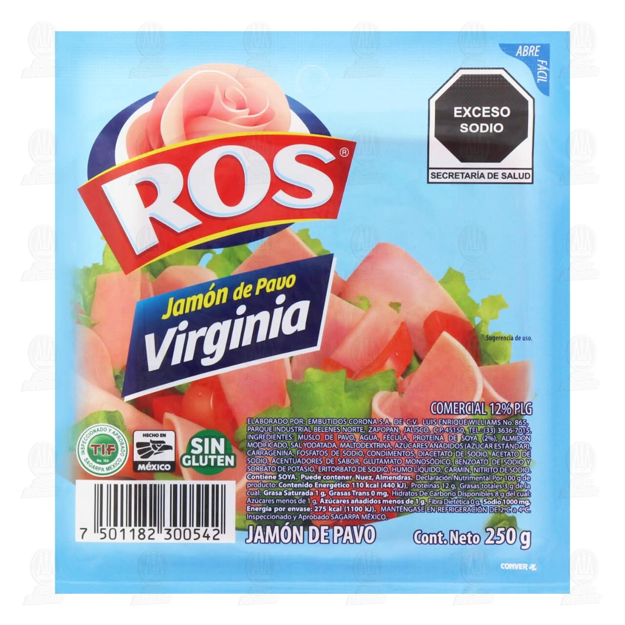 Jamón Ros Virginia de Pavo, 250 gr.