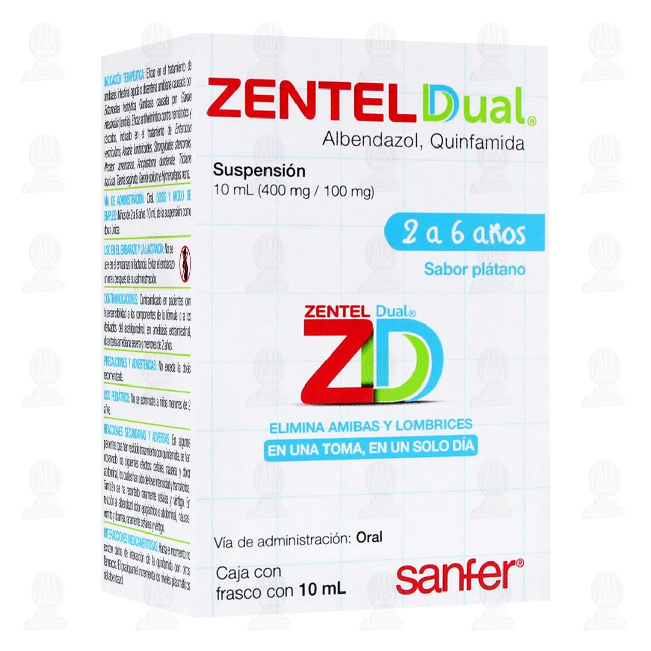 Zentel Dual 400mg/100mg Suspensión Sabor Plátano, 10 ml.