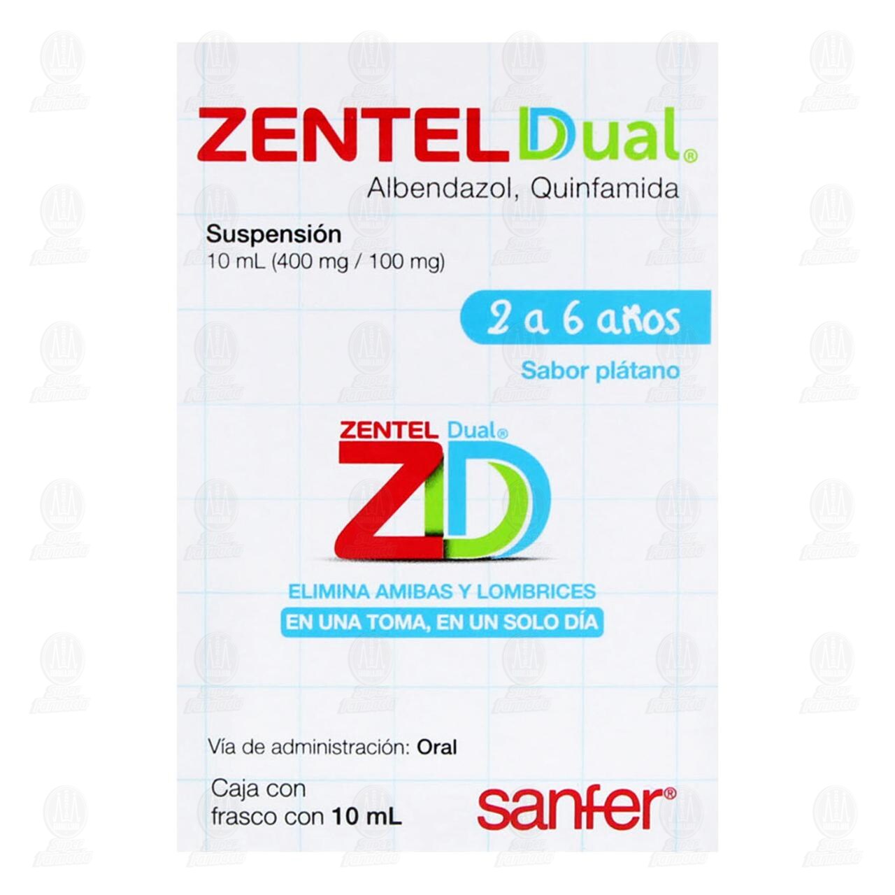 Zentel Dual 400mg/100mg Suspensión Sabor Plátano, 10 ml. image number 1