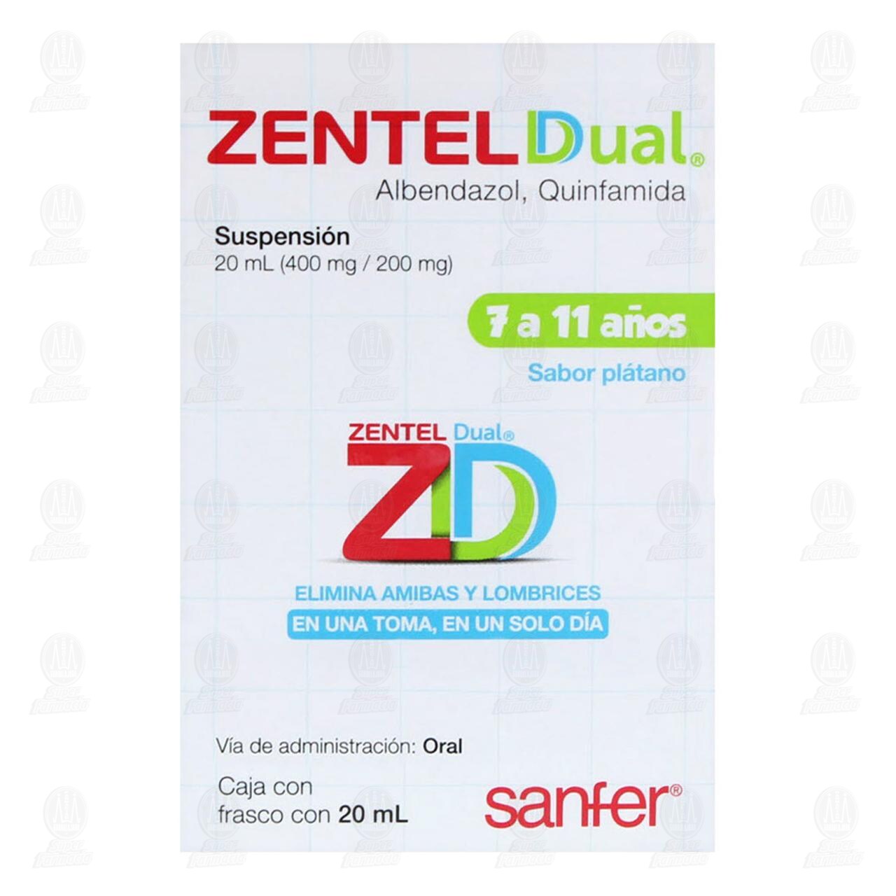 Zentel Dual 400mg/200mg Suspensión Sabor Plátano, 20 ml. image number 1