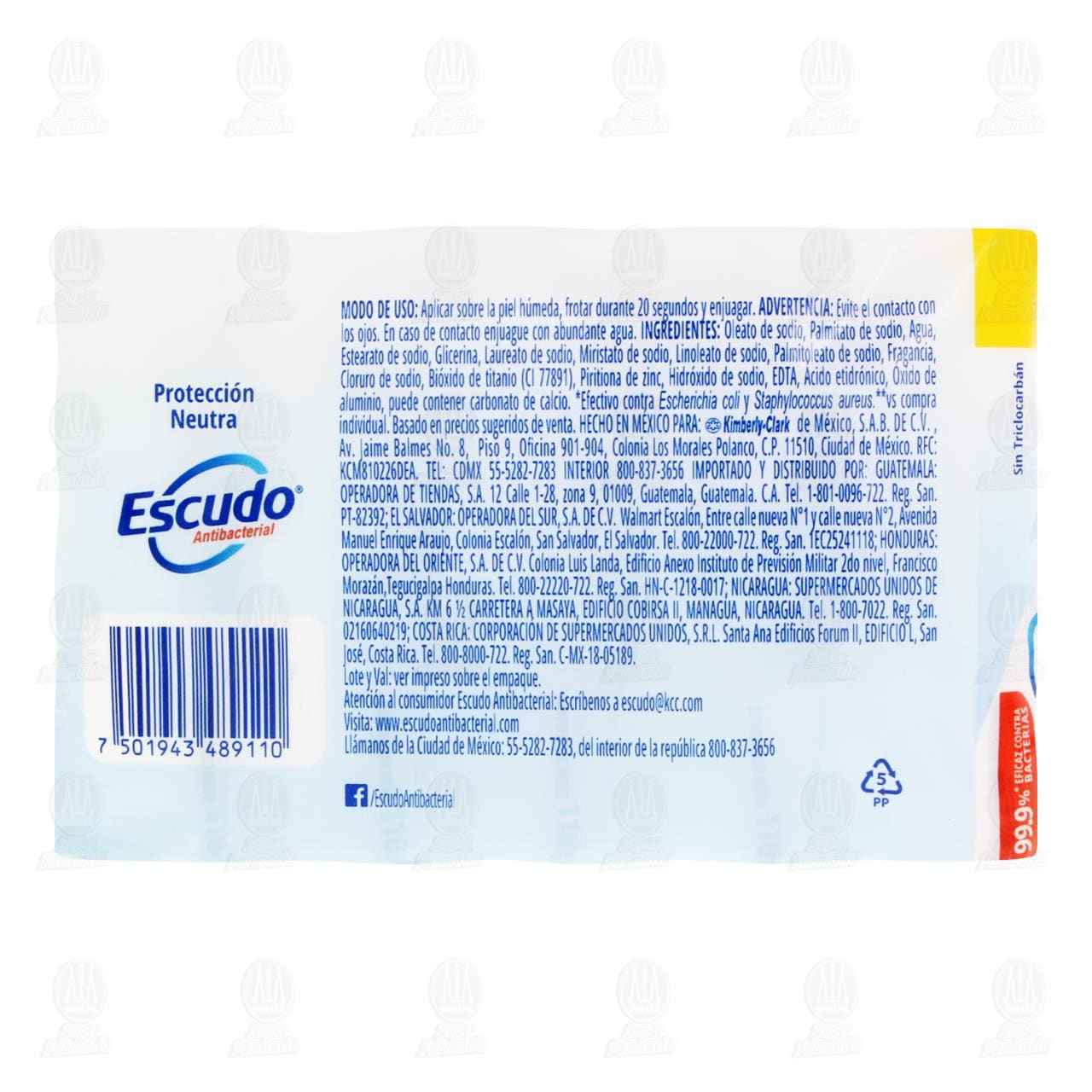 Jabón Corporal Escudo Antibacterial Protección Neutra, 5 pzas. image number 2