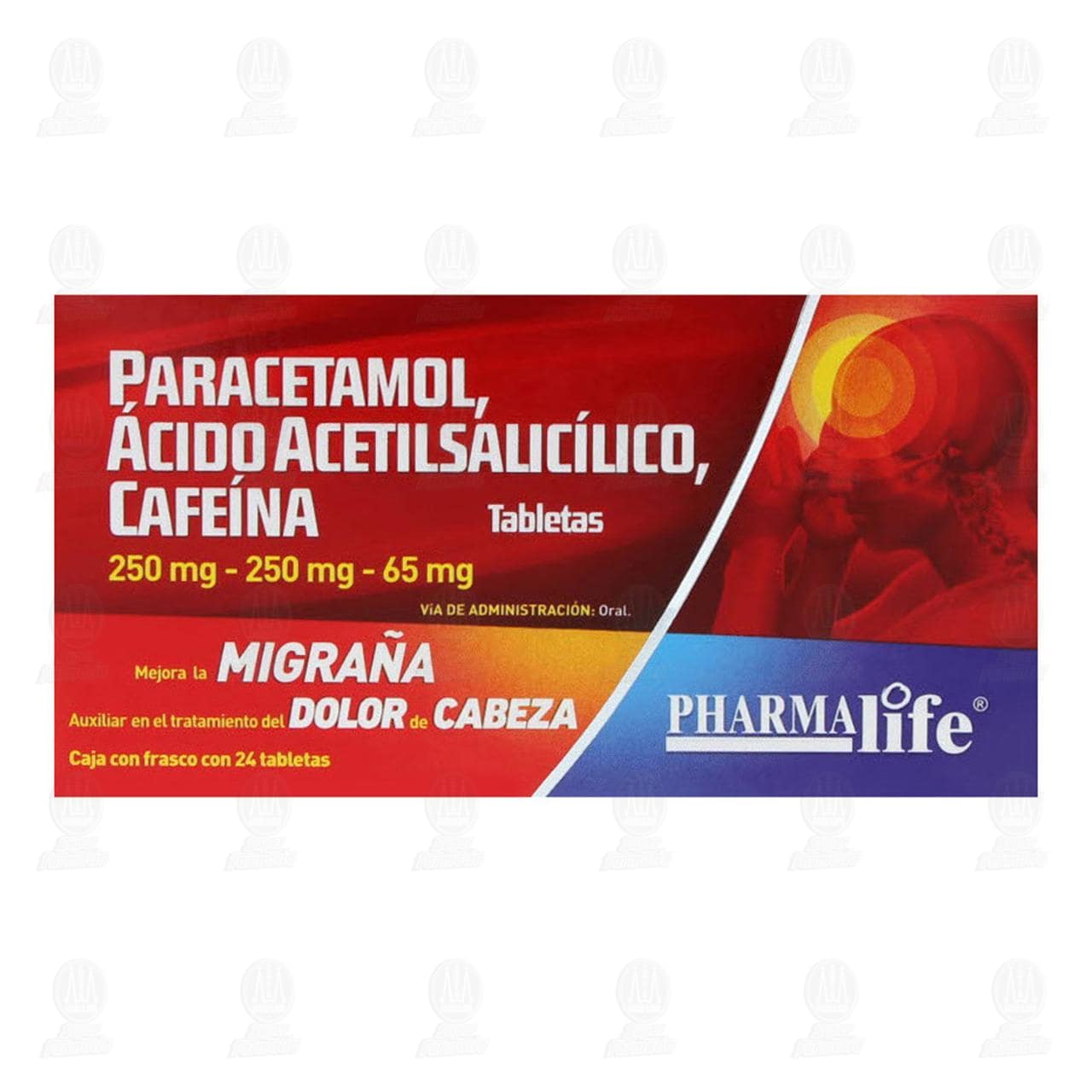 Paracetamol, Ácido Acetilsalicílico, Cafeína 250mg/250mg/65mg, 24 Tabletas Pharmalife. image number 1