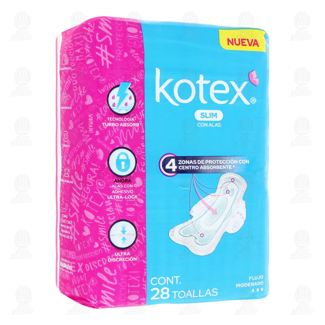 Toallas Femeninas Kotex Slim con Alas, 28 pzas. image number 0