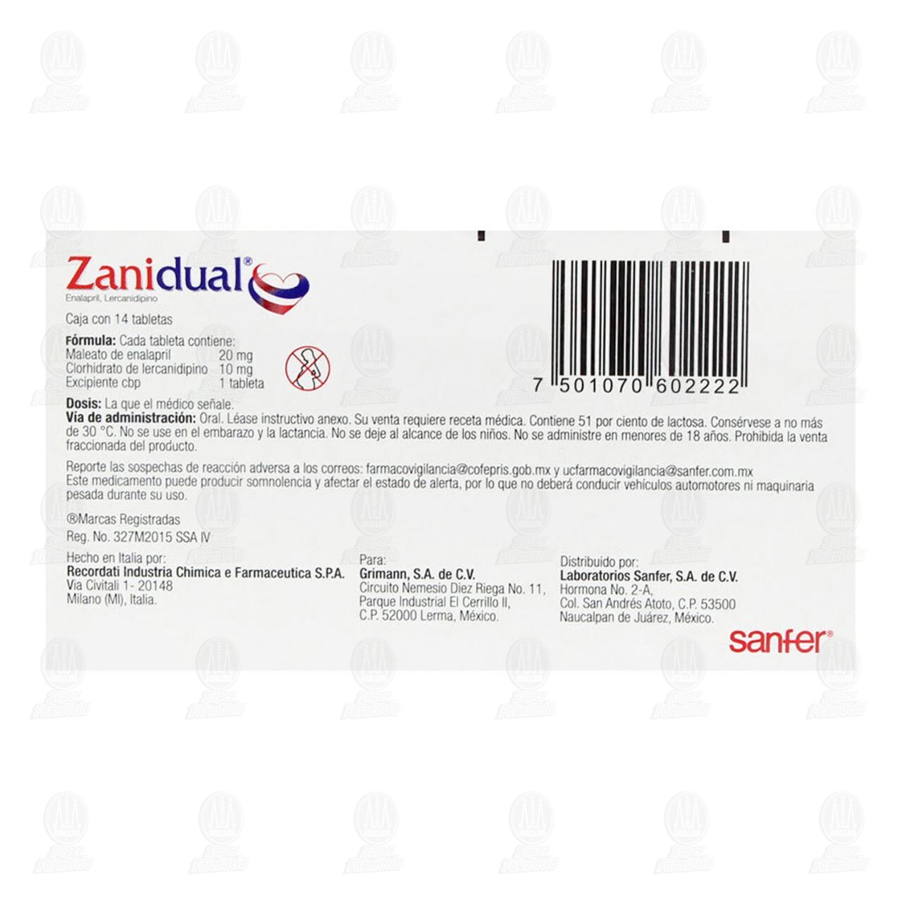 Zanidual 20mg/10mg, 14 Tabletas. image number 2