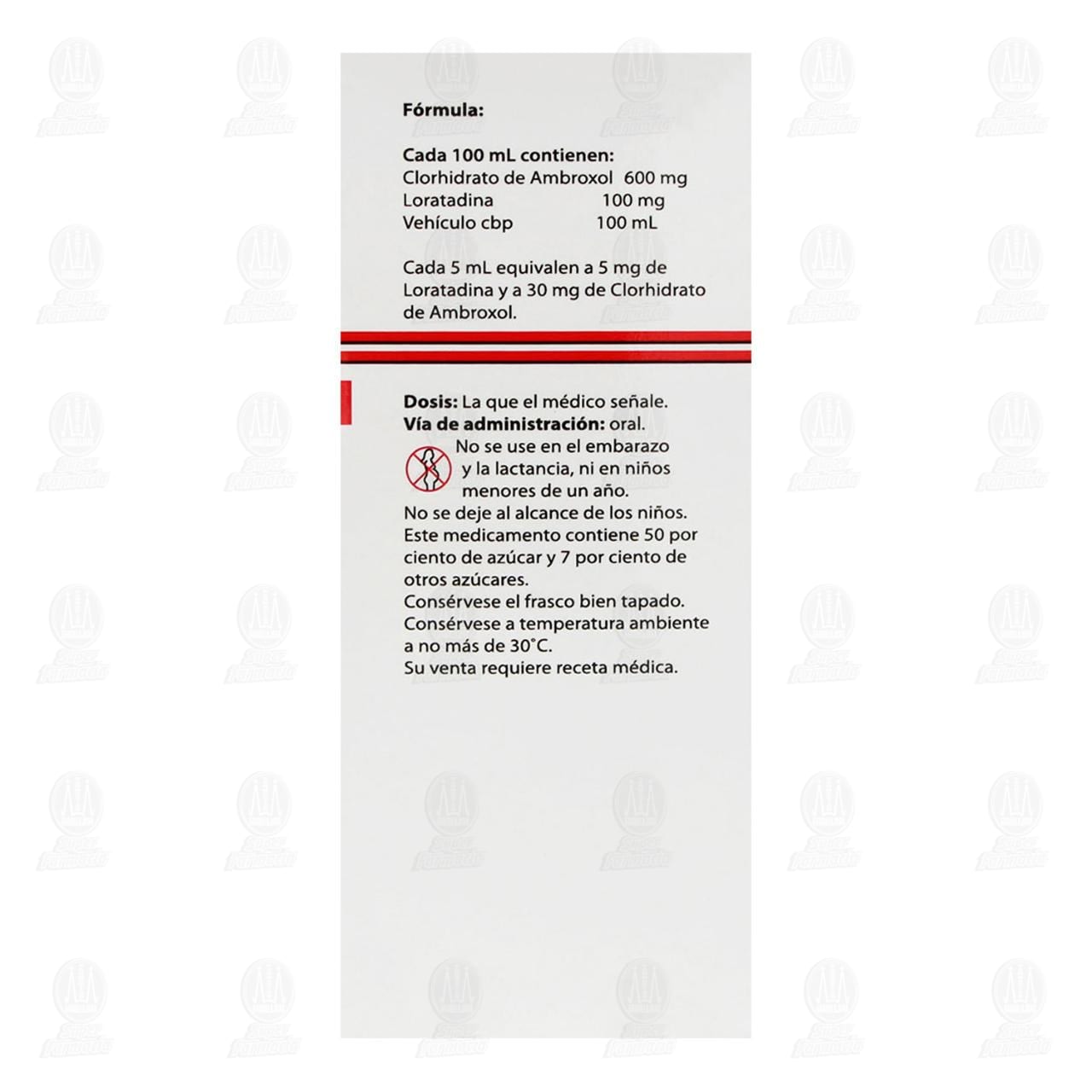 Ambroxol/Loratadina Jarabe 600mg/100mg/100ml, 120 ml Pharmalife. image number 2