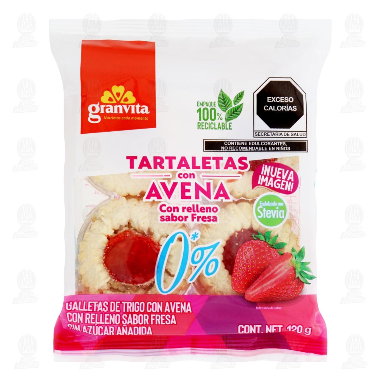 Galletas Tartaletas con Avena Relleno Sabor Fresa, 120 gr.