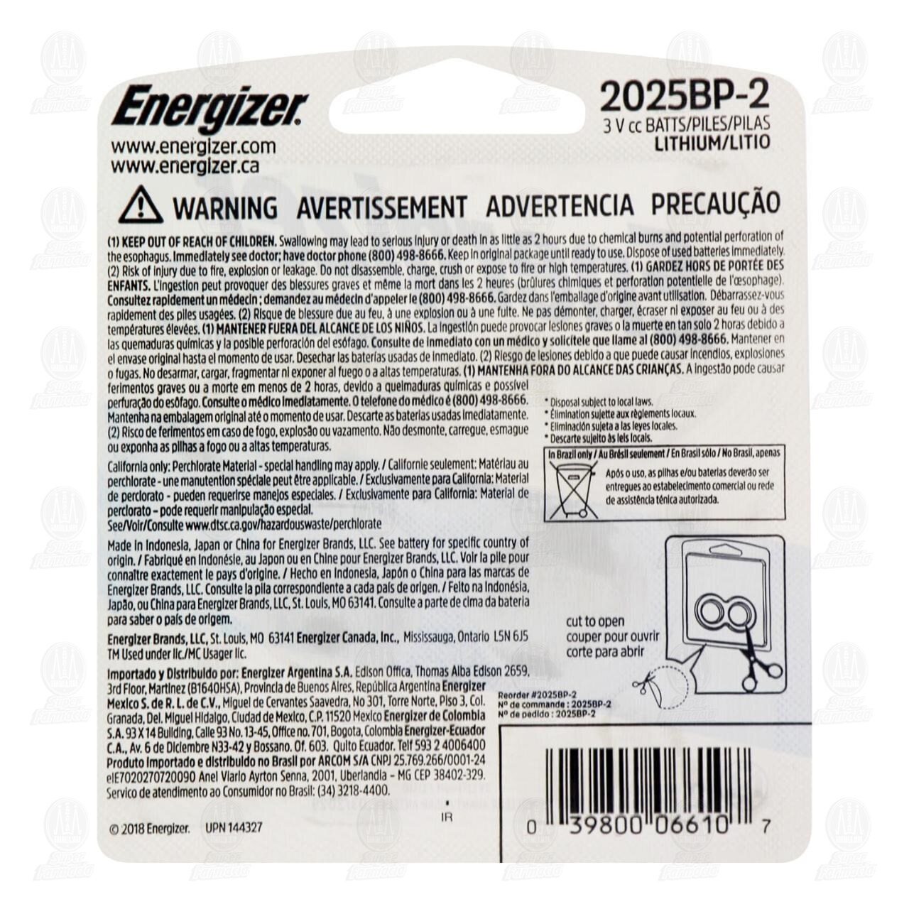 Pilas Energizer de Litio 2025, 2 pzas. image number 1