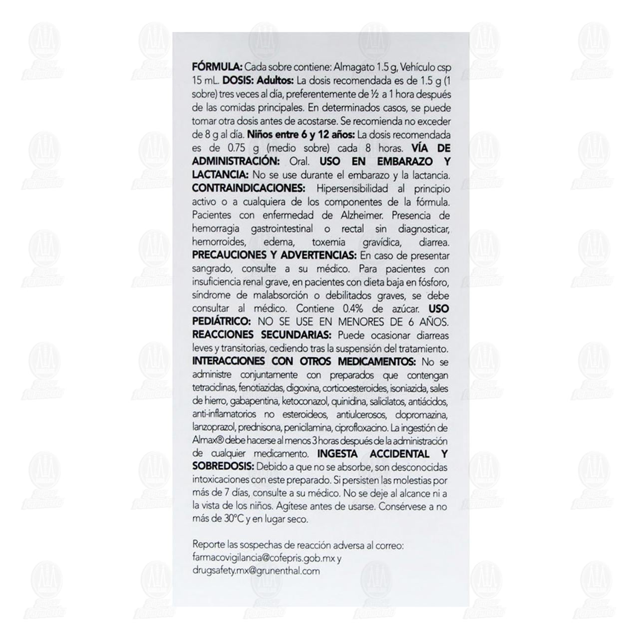 Almax 1.5 gr Suspensión, 24 Sobres de 15 ml c/u. image number 3