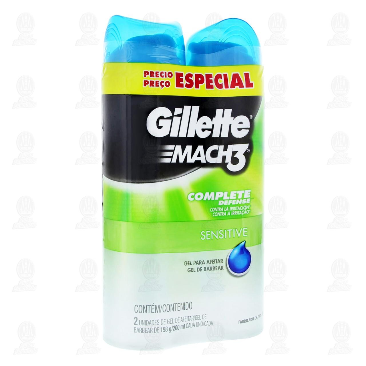 Pack Gel para Afeitar Gillette Mach3 Complete Defense Sensitive, 2 pzas de 200 ml c/u. image number 0