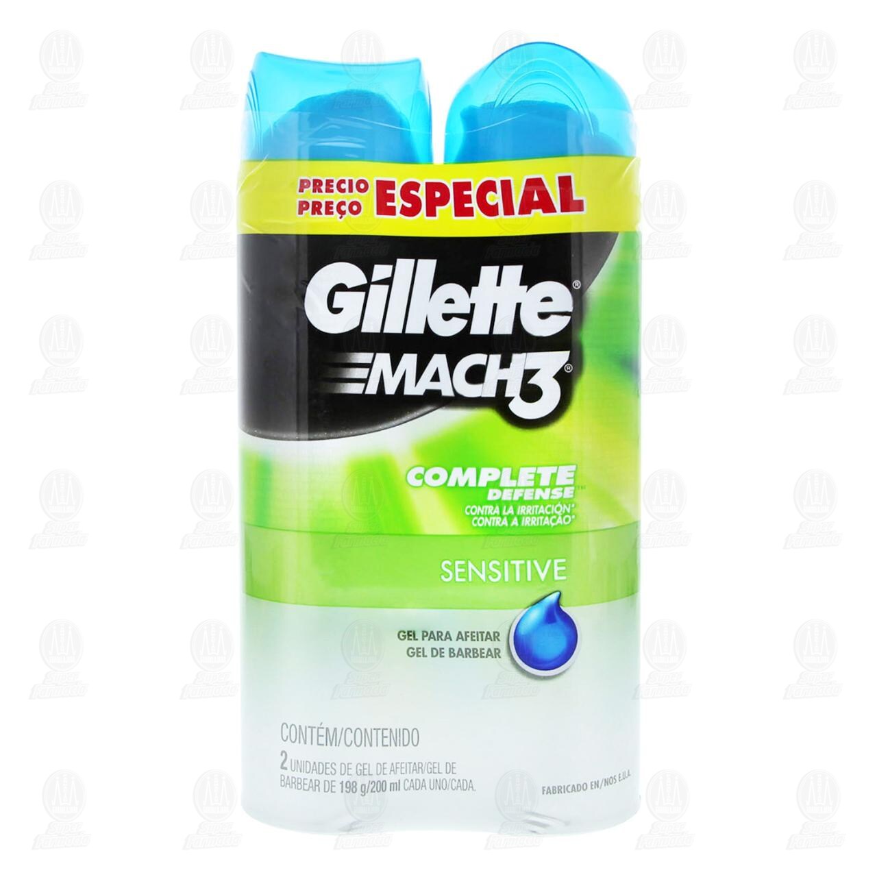 Pack Gel para Afeitar Gillette Mach3 Complete Defense Sensitive, 2 pzas de 200 ml c/u. image number 1