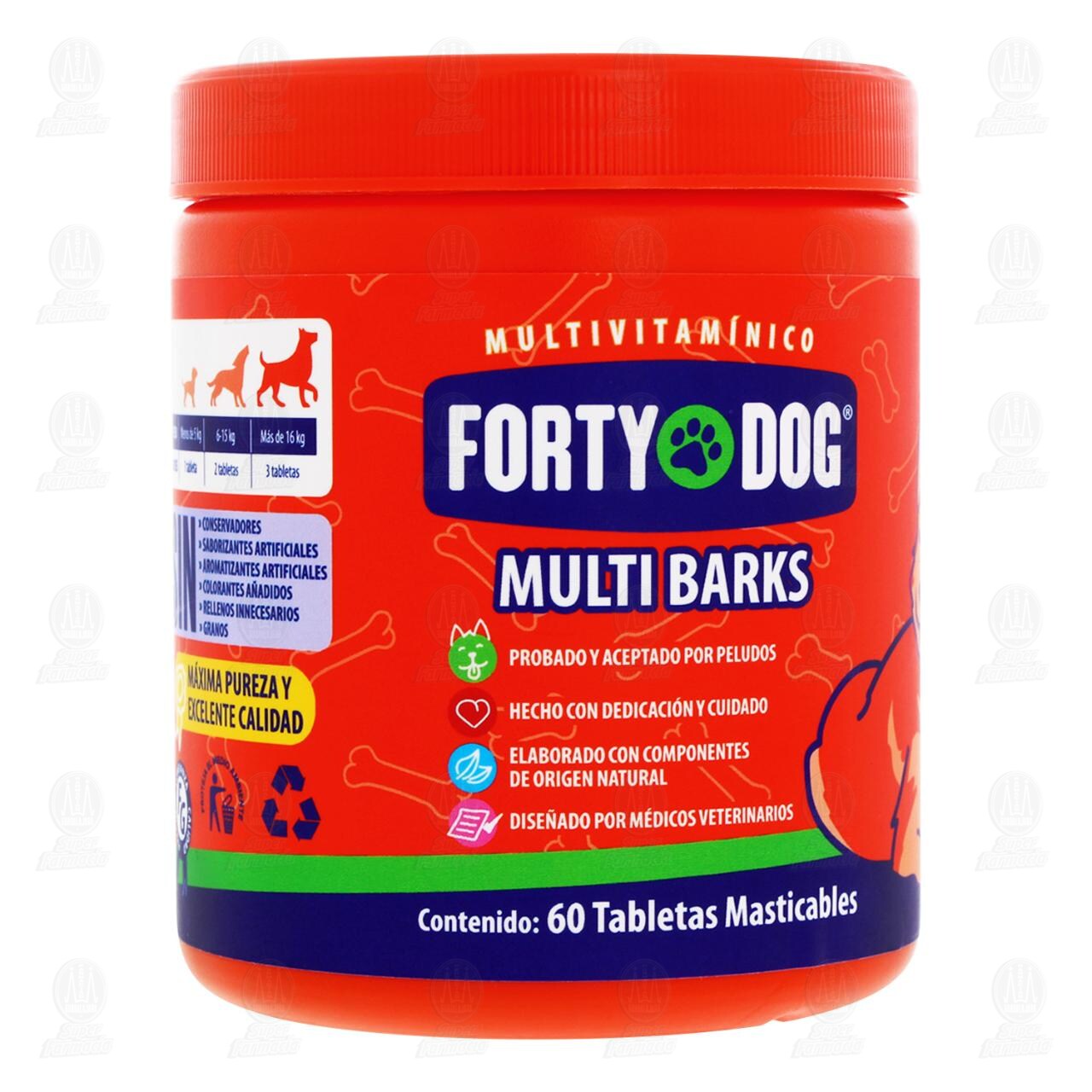 Multivitam&iacute;nico Forty Dog Multi Barks para Perro, 60 Tabletas Masticables. image number 0