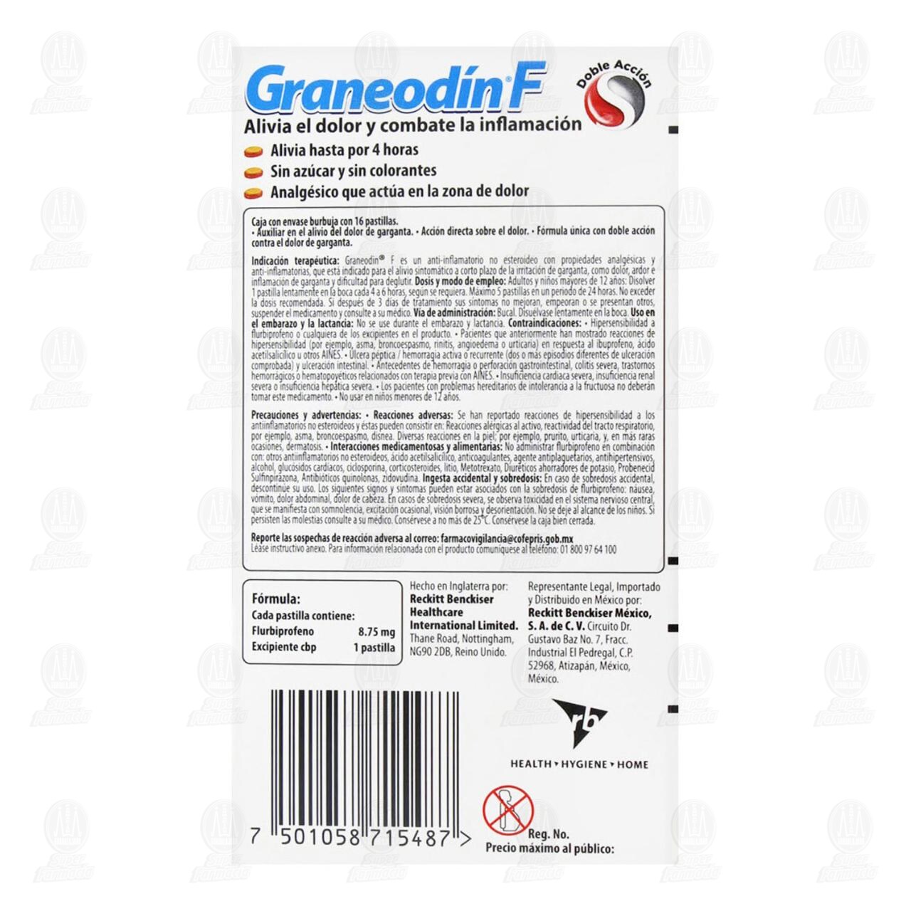 Graneodín F Sin Azúcar Sabor Naranja, 16 Pastillas. image number 2