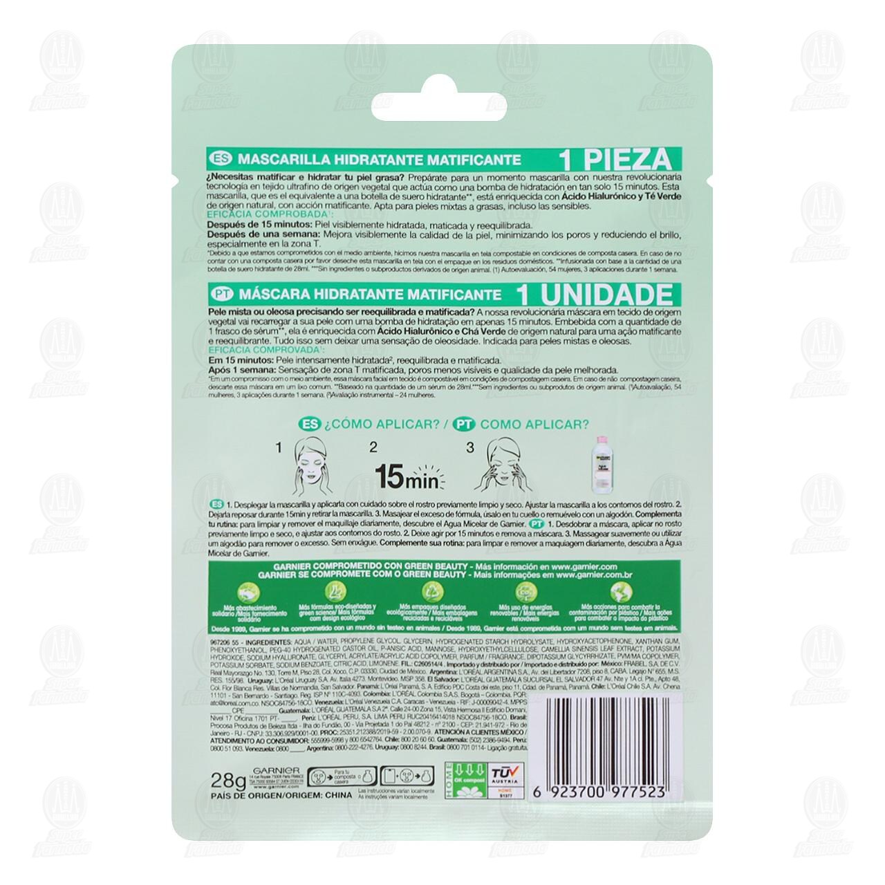 Mascarilla en Tela Garnier Skin Active Hidra Bomb Hidratante Matificante, 1 pz. image number 1