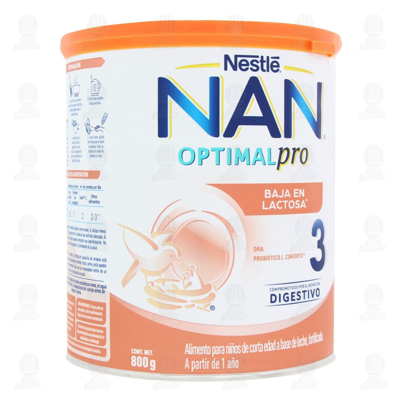 Fórmula Infantil NAN 3 Optimal Pro Baja en Lactosa a Partir de un Año, 800 gr.