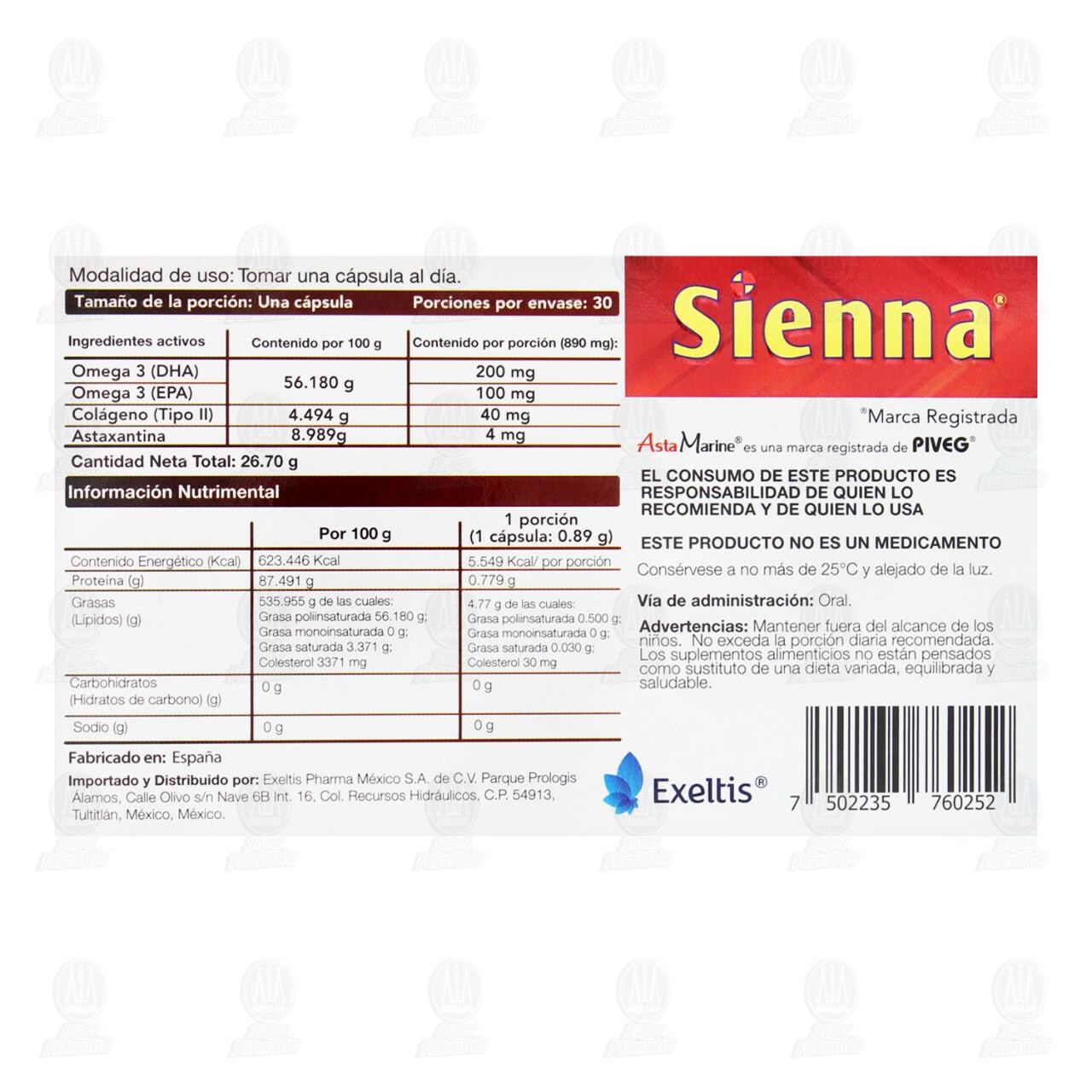 Sienna, 30 C&aacute;psulas. image number 2