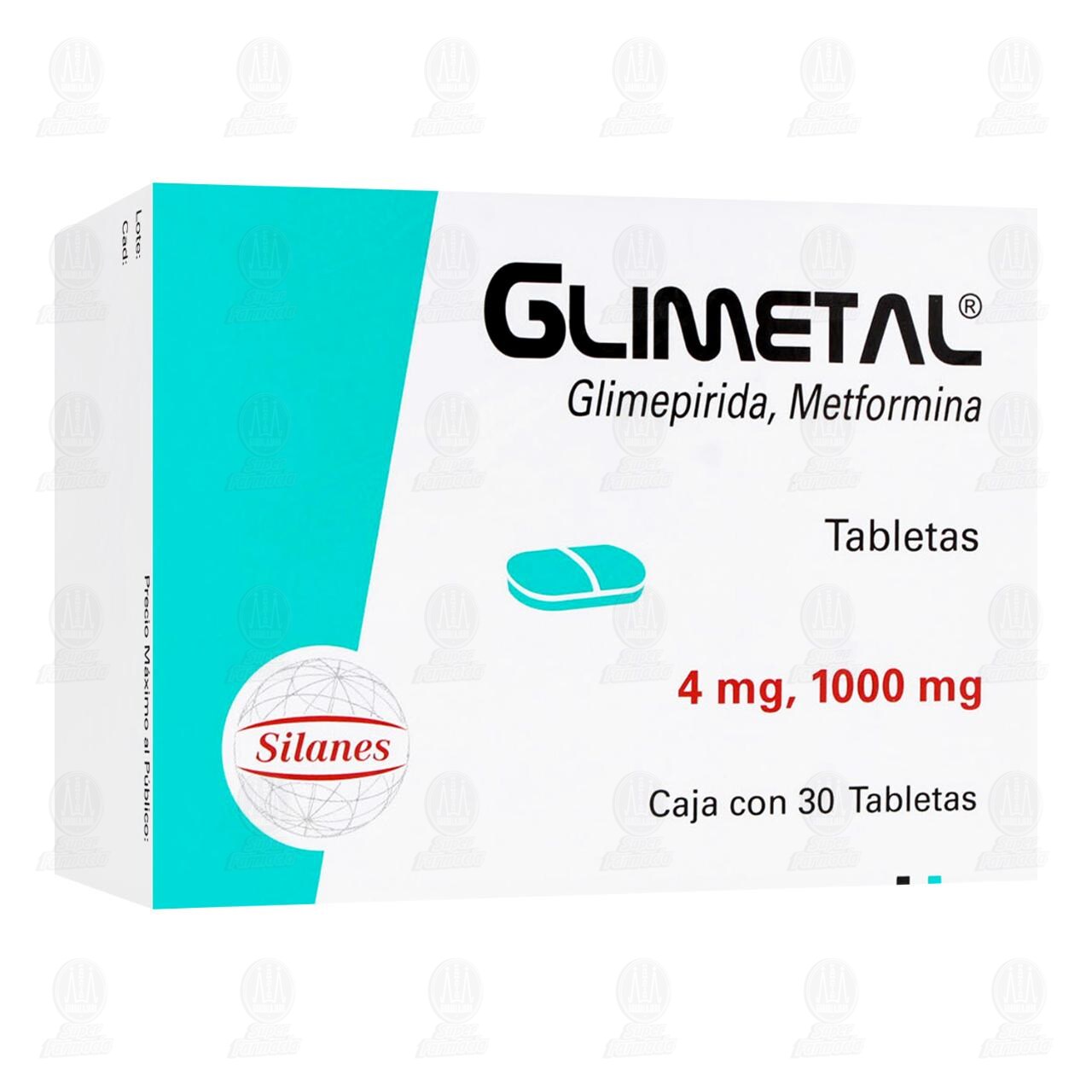 Glimetal 4mg/1000mg, 30 Tabletas. image number 0