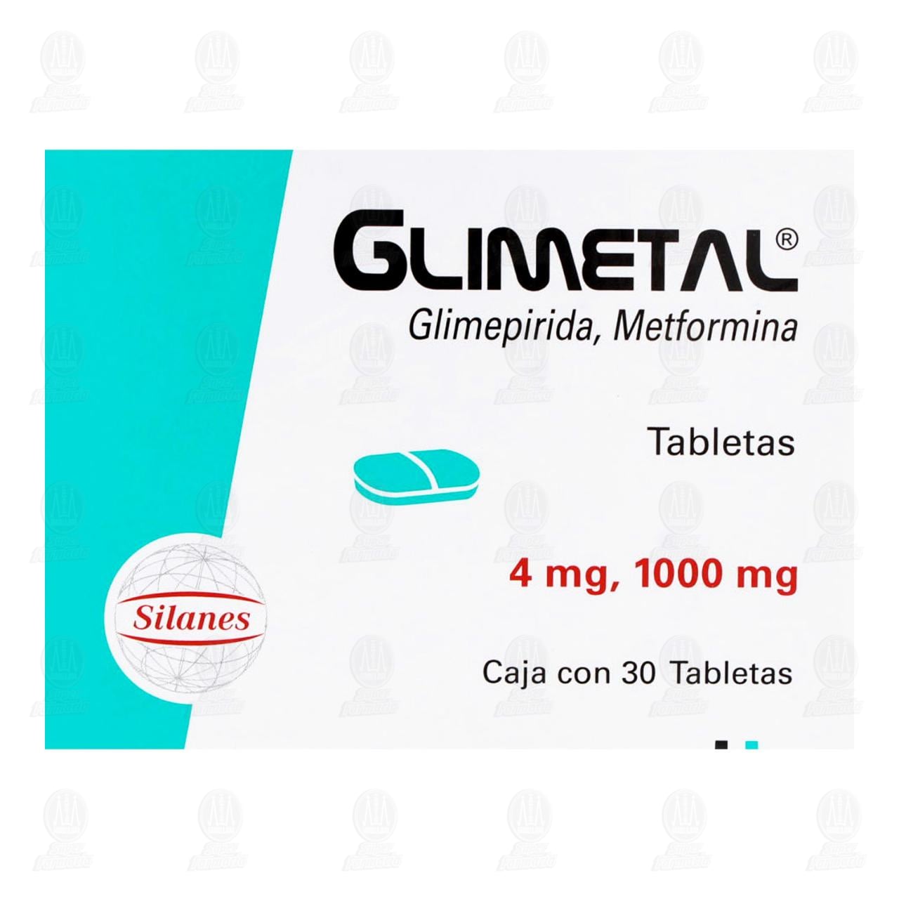 Glimetal 4mg/1000mg, 30 Tabletas. image number 1