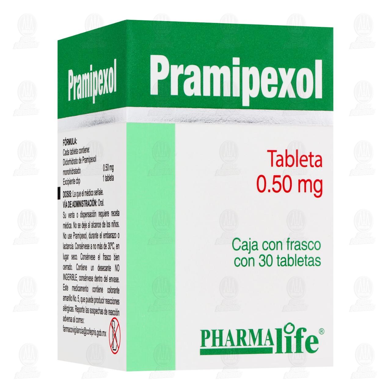 Pramipexol 0.50 mg, 30 Tabletas Pharmalife.
