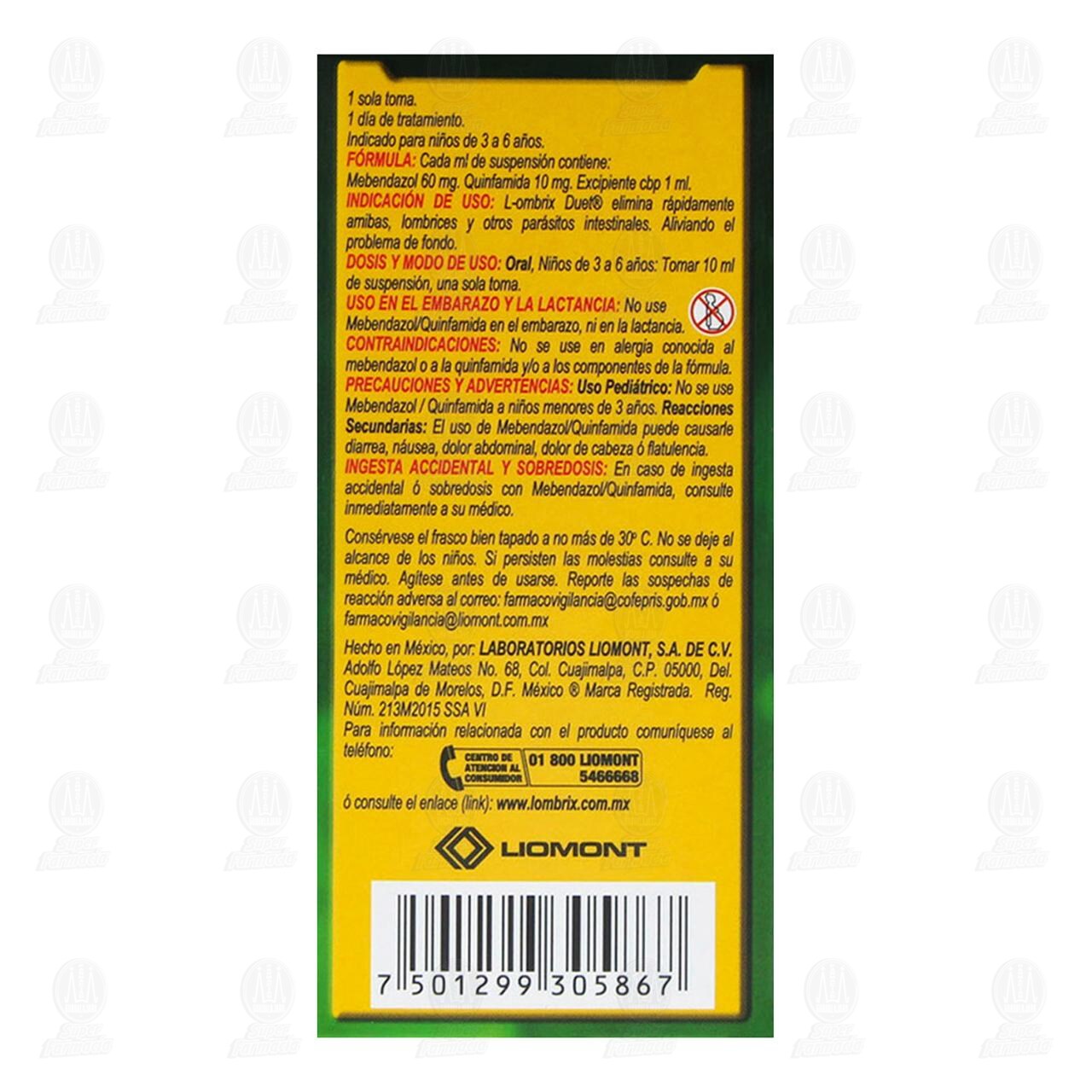 Lombrix Duet 60mg/10mg Suspensi&oacute;n Pedi&aacute;trica, 10 ml. image number 2