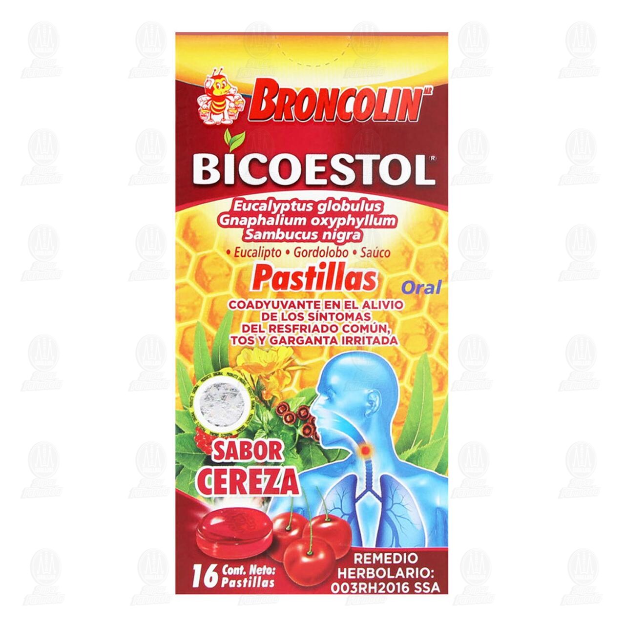 Broncolin Bicoestol Sabor Cereza, 16 Pastillas. image number 1