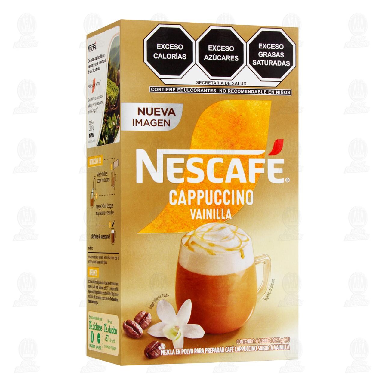 Caf&eacute; Nescaf&eacute; Cappuccino Vainilla Mezcla en Polvo, 6 Sobres de 22 gr c/u.