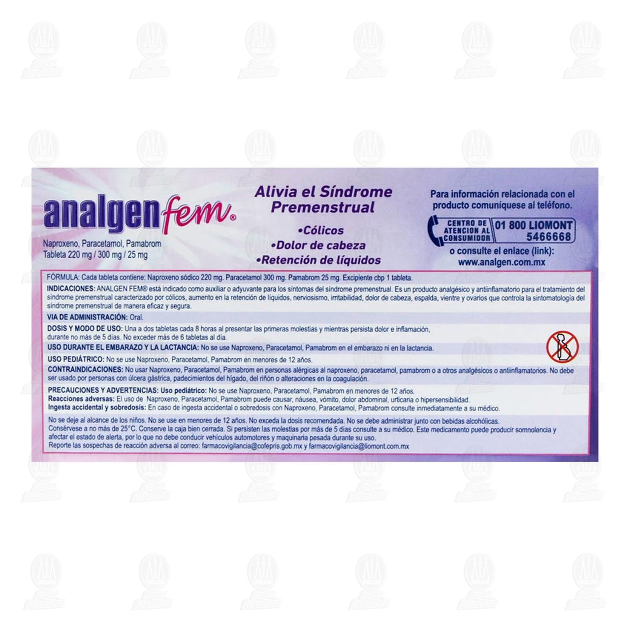 Analgen Fem 220mg/300mg/25mg, 12 Tabletas. image number 2