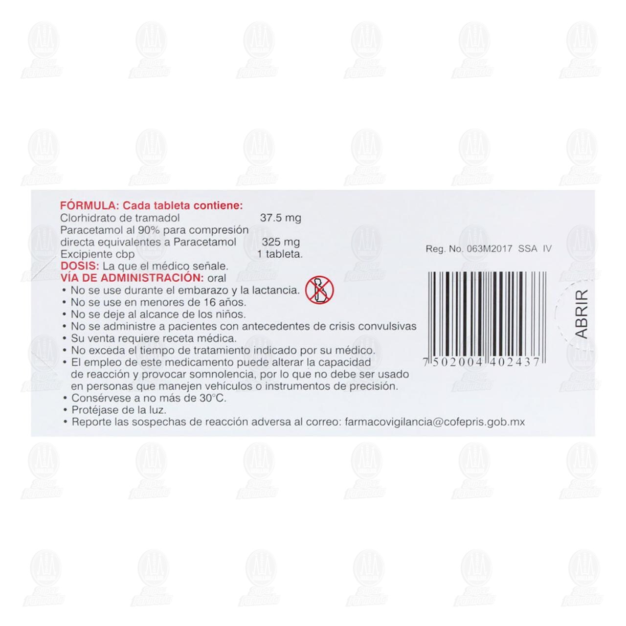 Laracintol 37.5/325mg, 20 Tabletas. image number 2