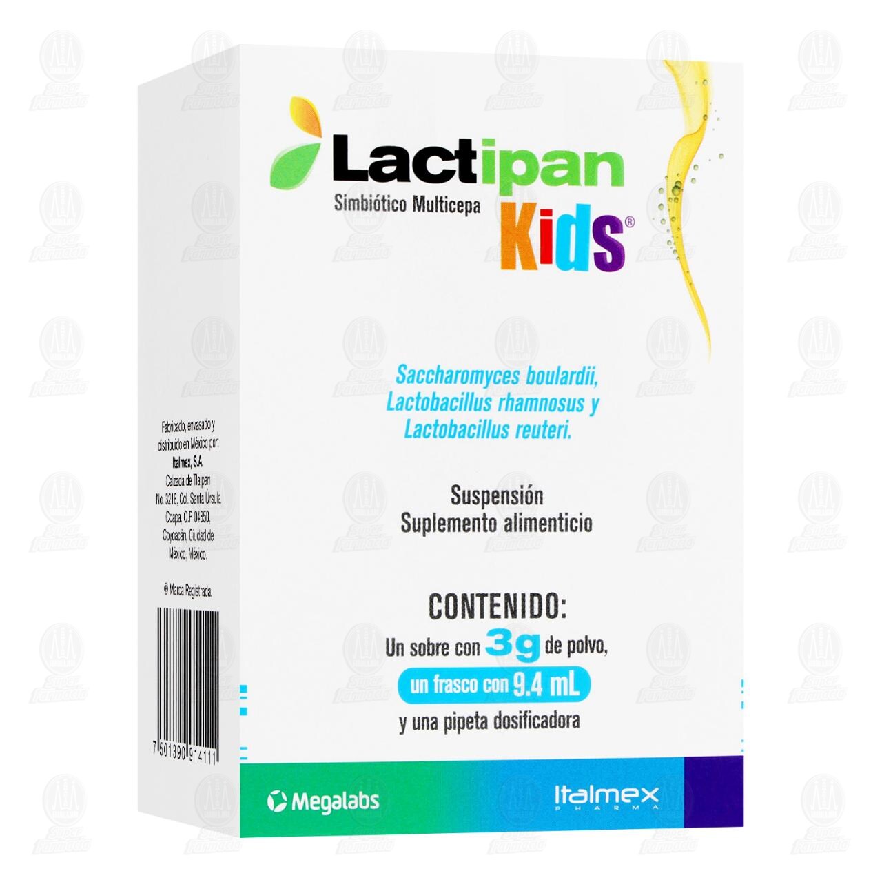 Lactipan Kids Suplemento Alimenticio, Sobre de 3 gramos de polvo más Frasco con 9.4 ml.