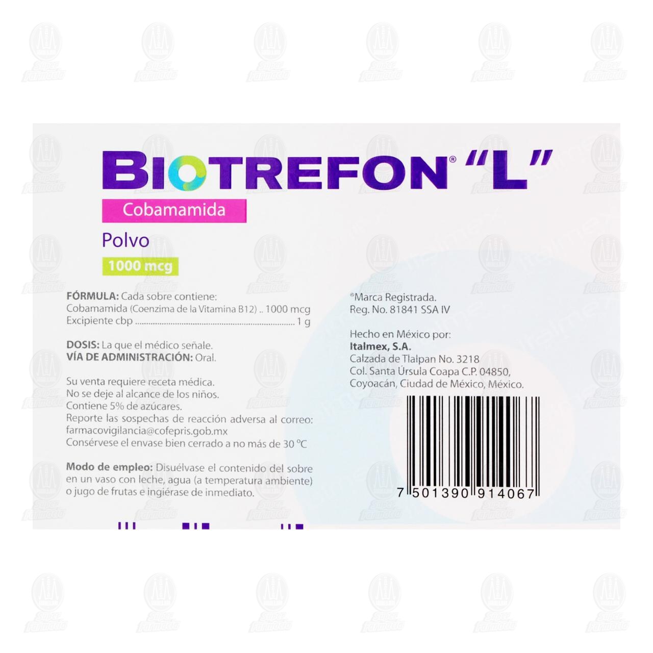 Biotrefon "L" 1000 mcg, 24 sobres. image number 2