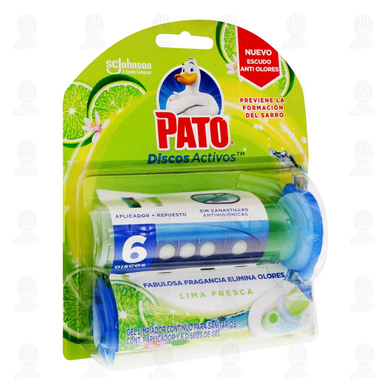 Gel Limpiador Pato para Sanitarios con Aroma Lima Fresca, Contiene 1  Aplicador y 6 Discos de Gel, 36 ml.