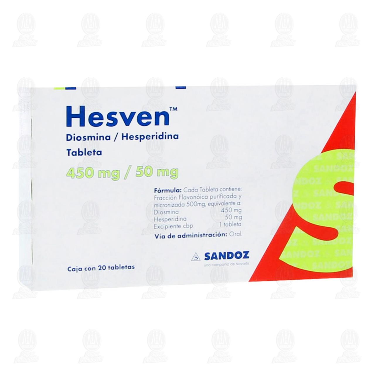 Hesven 450mg/50mg, 20 Tabletas. image number 0