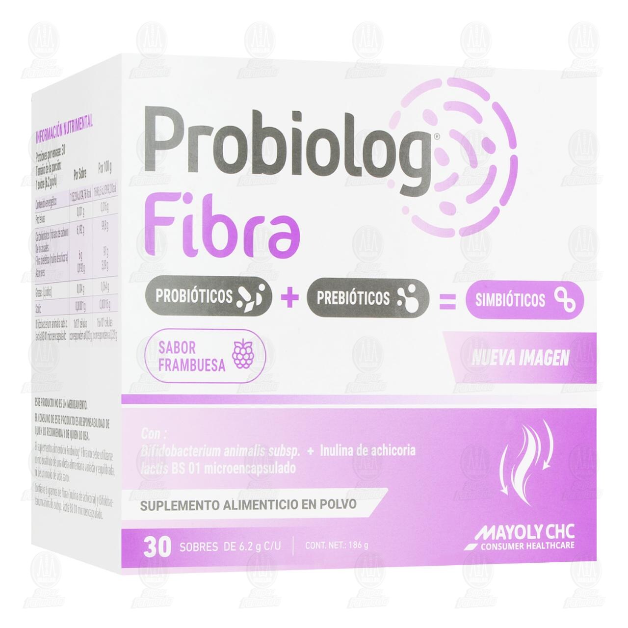 Probiolog Fibra en Polvo Sabor Frambuesa, 30 Sobres de 6.2 gr c/u.