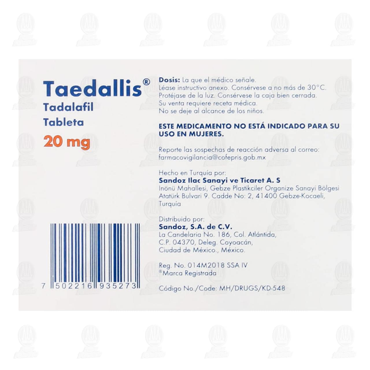 Taedallis 20 mg, 4 Tabletas. image number 2