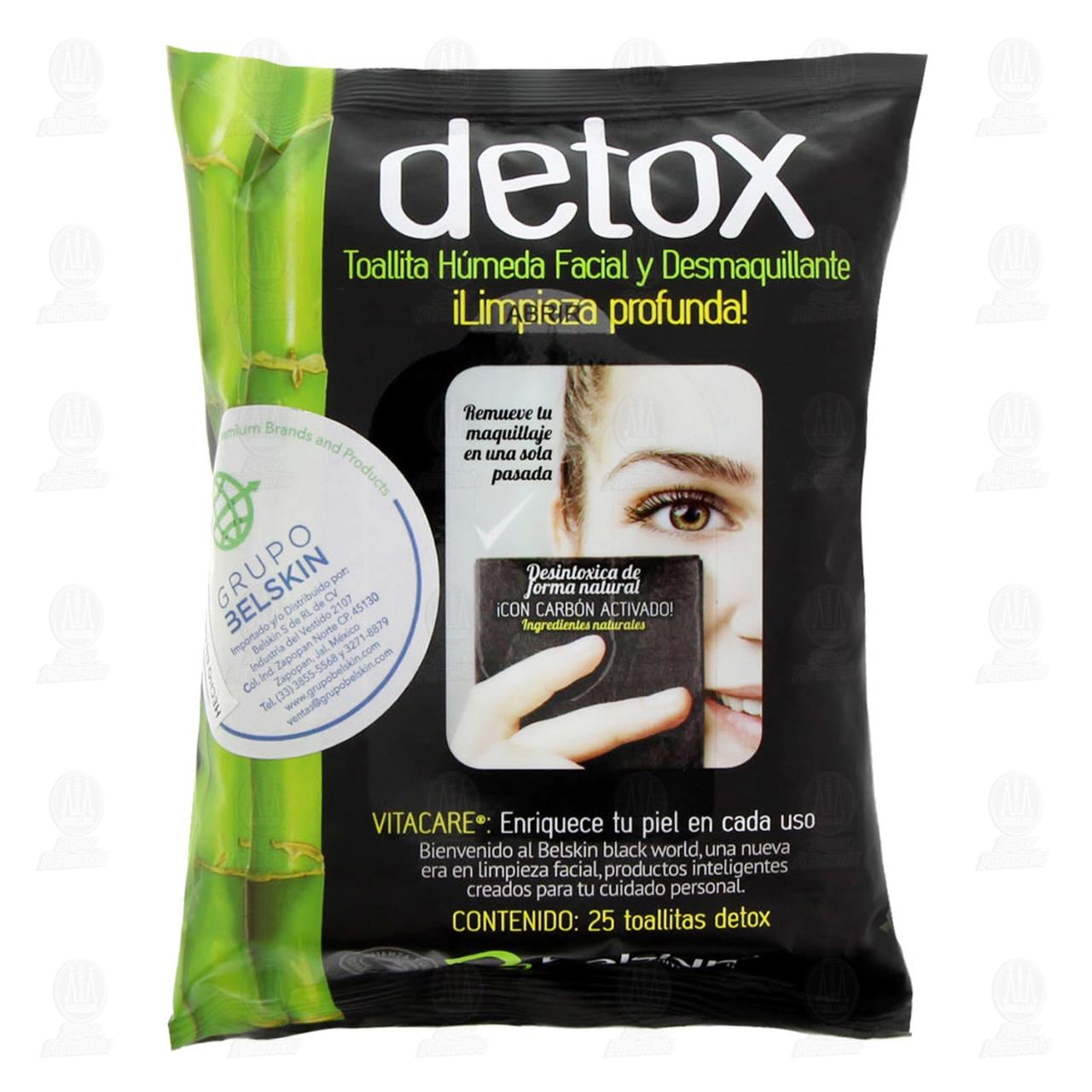 Toallitas Húmedas Detox Faciales y Desmaquillantes con Carbón Activado, 25  pzas.