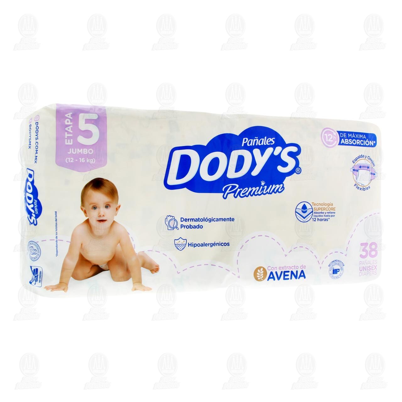 Pañales para Bebé Dody's Premium Unisex con Avena Etapa 5 Jumbo, 38 pzas.