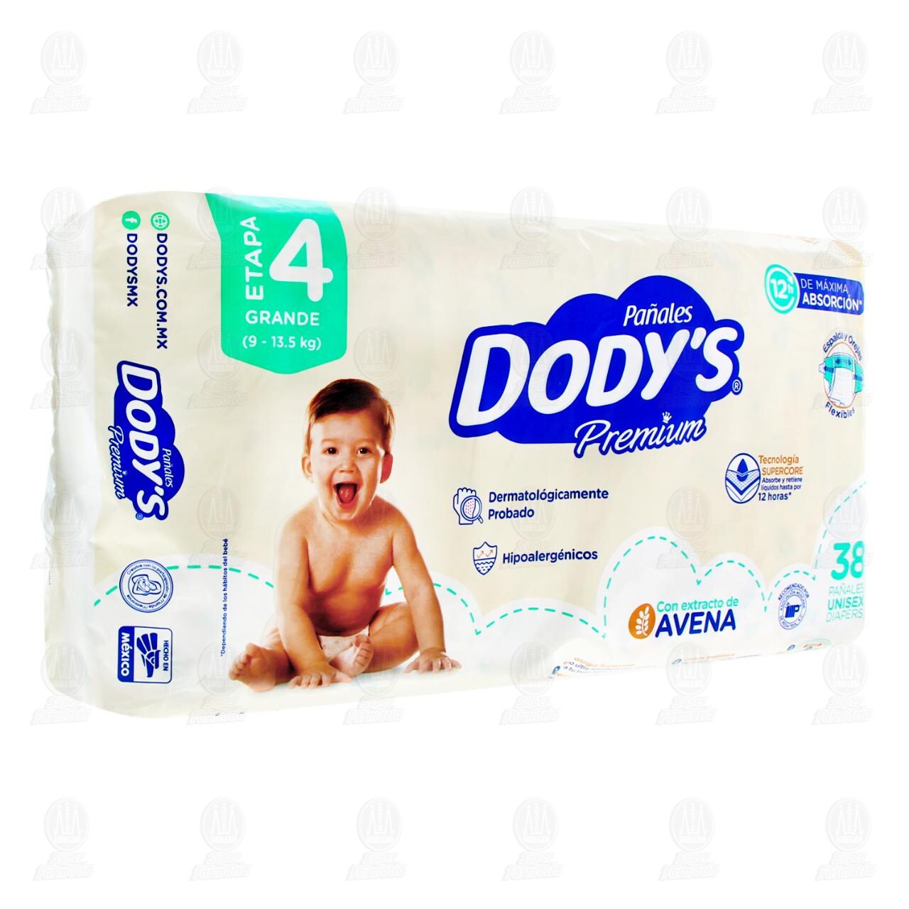 Pañales para Bebé Dody's Premium Unisex con Avena Etapa 4 Grande, 38 pzas.